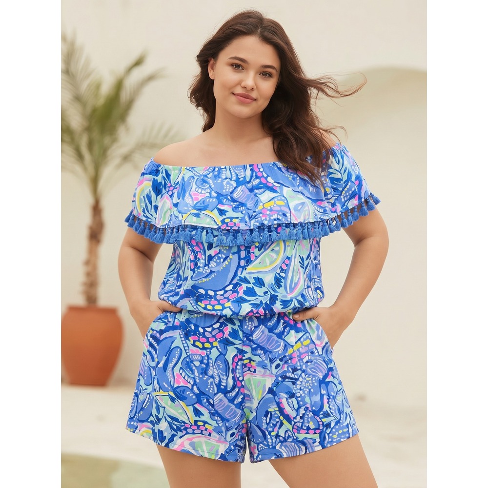 Lilly Pulitzer La Fortuna Tassel Romper Womens Small Blue Peri Pinch 29215